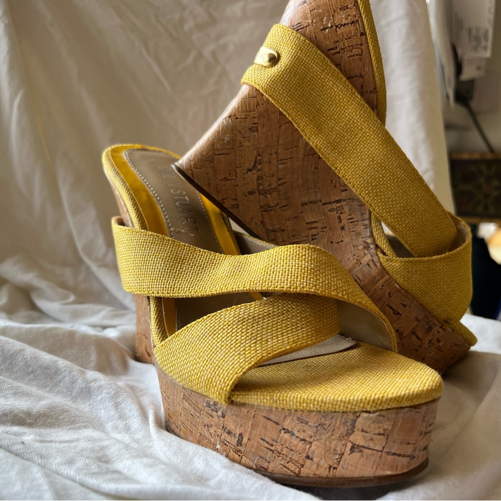 Colin Stuart Yellow Wedge Sandals with Cork Platform